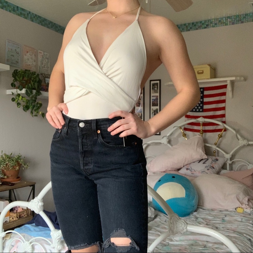 Lulus Always Appealing White Surplice Bodysuit